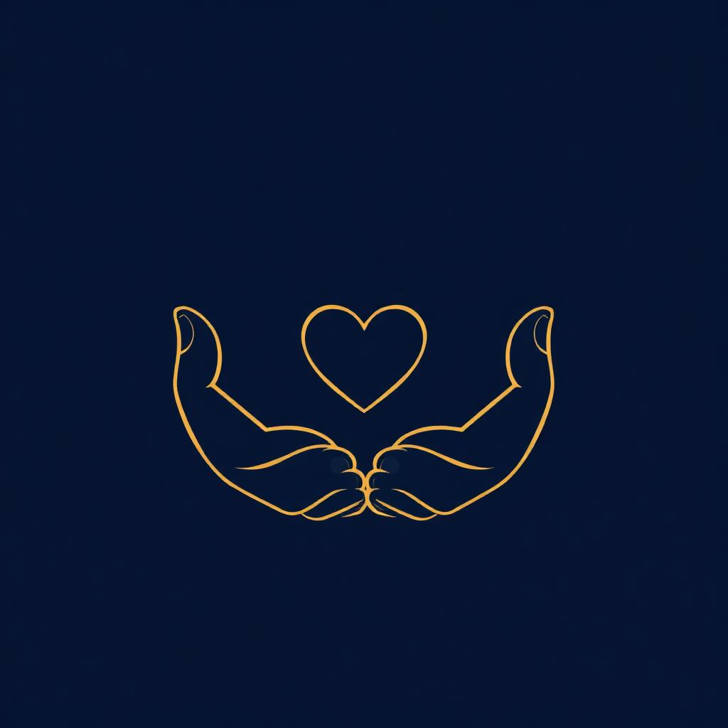 Line-art illustration of two hands cradling a heart